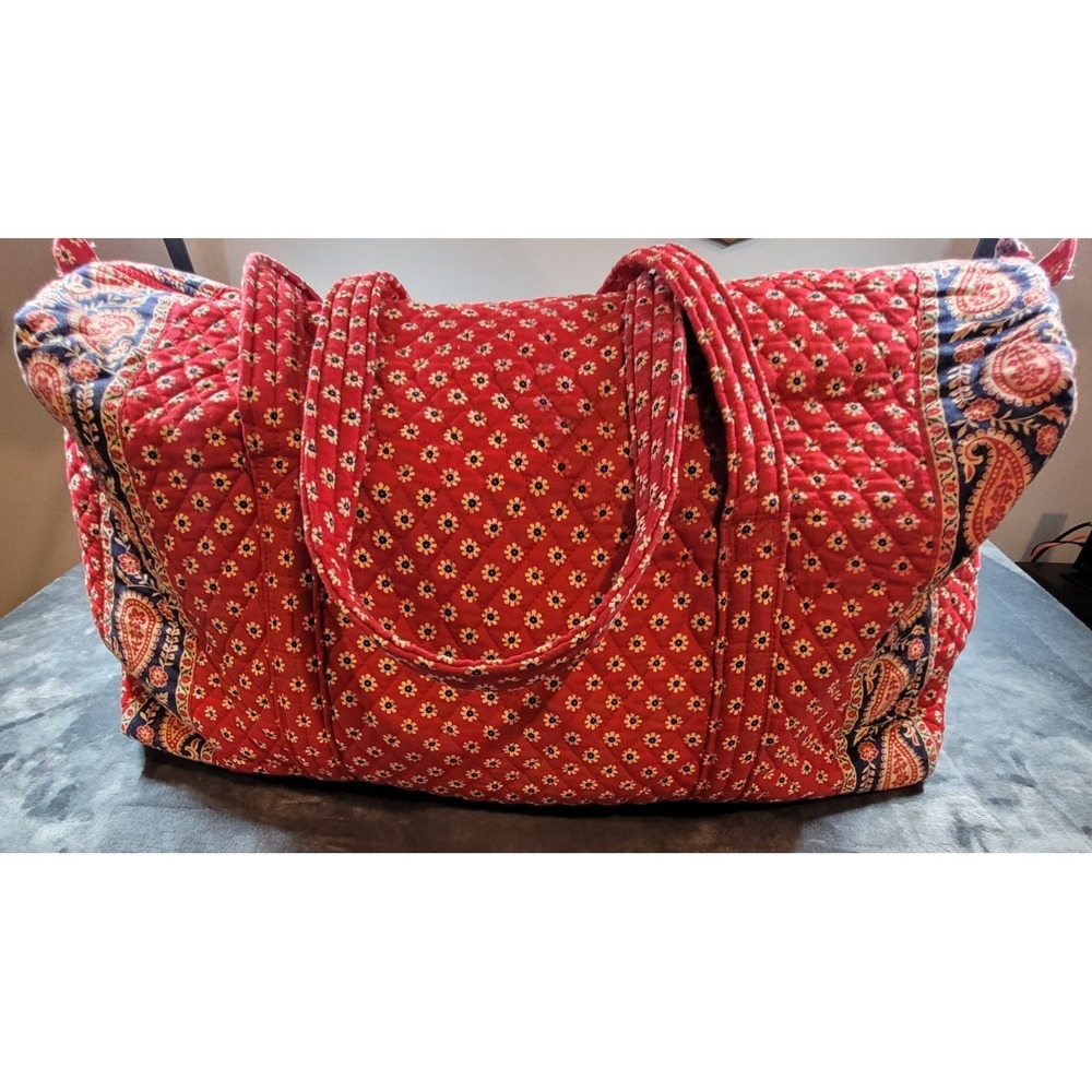 Vera Bradley Vintage AMERICANA Red XL Duffel Bag Y2K 2003 Paisley/Floral Travel - Picture 2 of 10